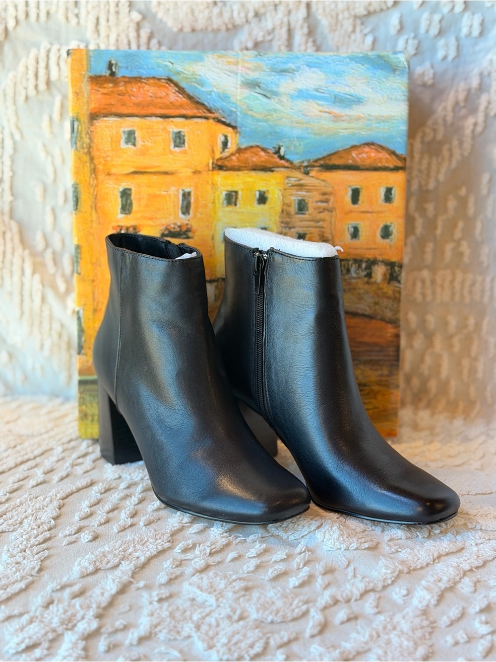 Bella Vita Black Leather Block Heel Ankle Boots 715